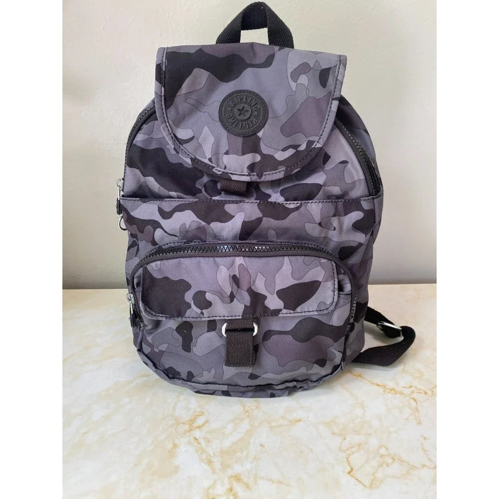 NEW RARE KIPLING QUEENIE BACKPACK LUGGAGE CAMO FOG NEW AUTHENTIC